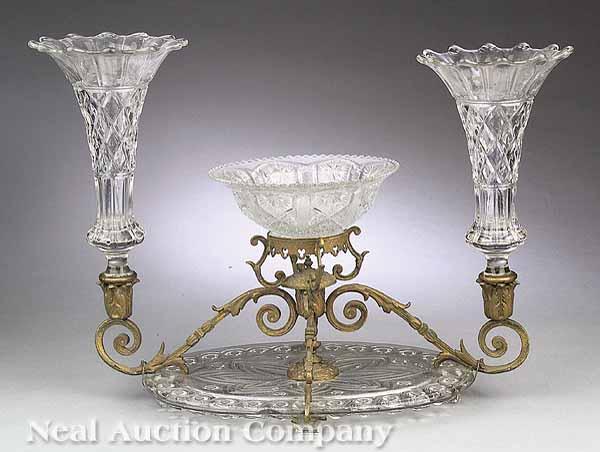 Appraisal: An American Pressed Glass and Cast Brass Epergne mid- th