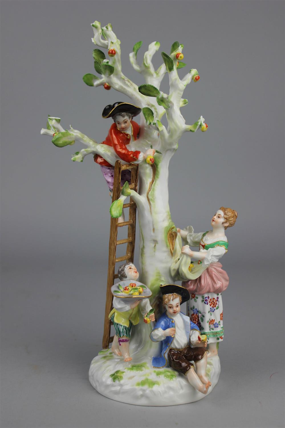 Appraisal: MEISSEN FIGURAL GROUP OF APPLE PICKERS post underglaze blue crossed