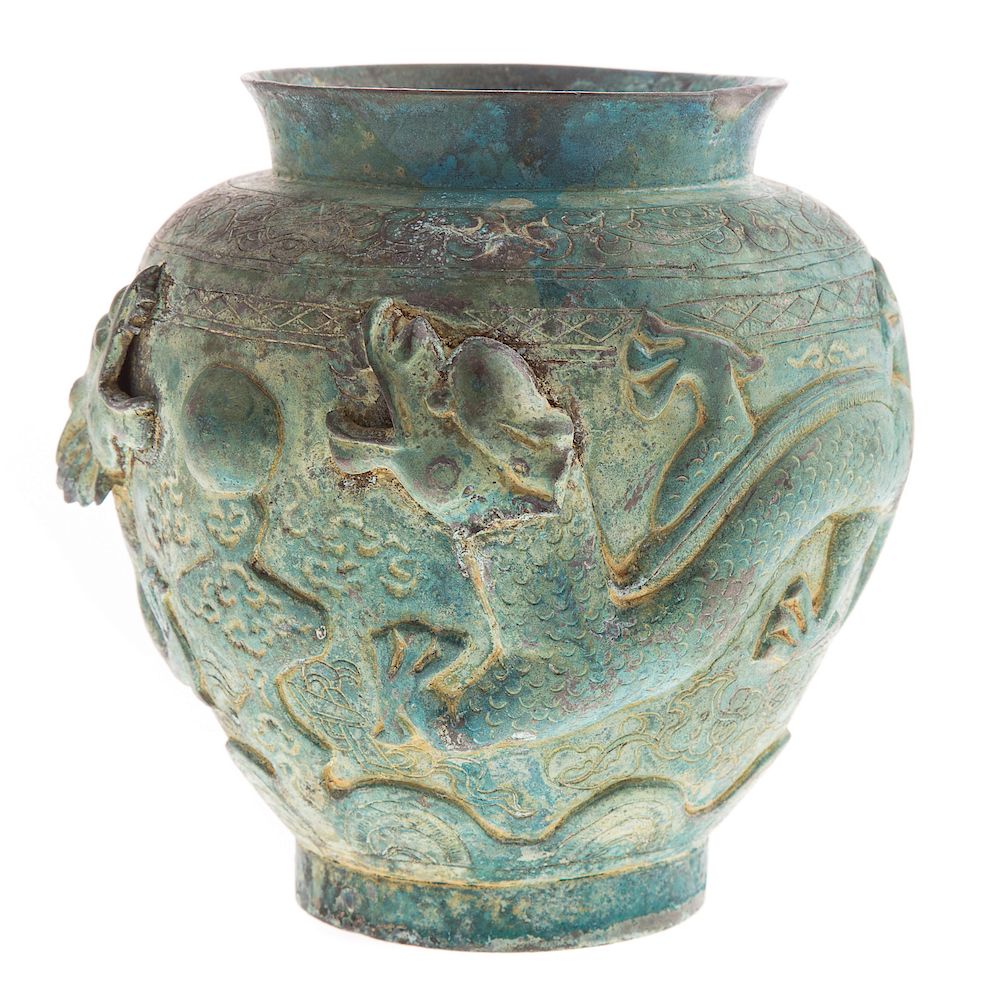 Appraisal: Chinese Archaic Manner Bronze Vase with dragon relief decoration and