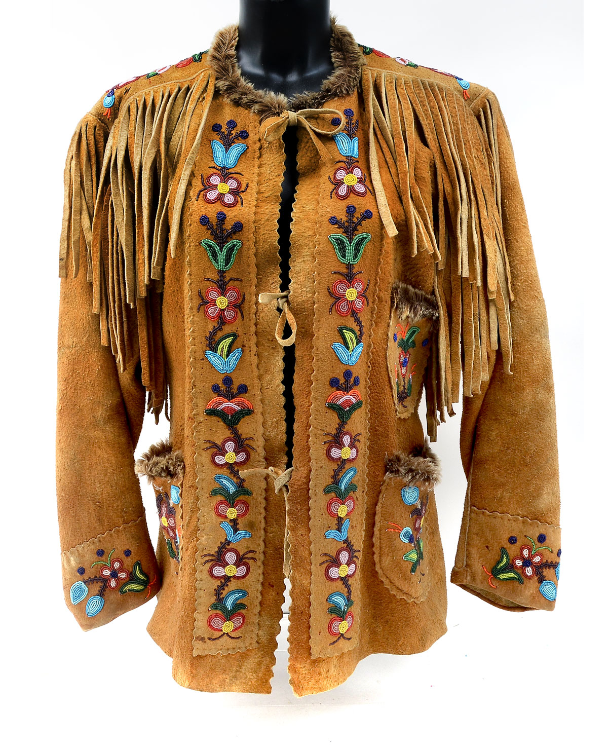 Appraisal: NORTHEAST WOODLANDS INDIAN BEADED JACKET WITH FRINGE Reservation era ladies'