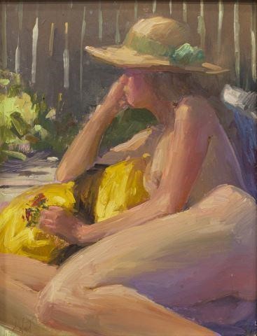 Appraisal: Framed oil painting on Masonite Woman in Sun Hat signed