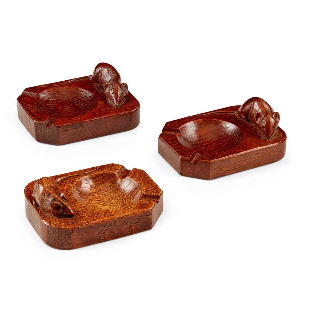 Appraisal: ROBERT 'MOUSEMAN' THOMPSON - GROUP OF THREE ASHTRAYS S oak