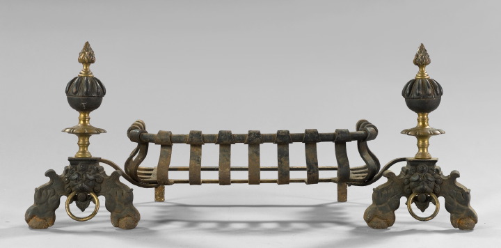 Appraisal: Pair of Continental Brass-Mounted Cast and Wrought-Iron Andirons first quarter