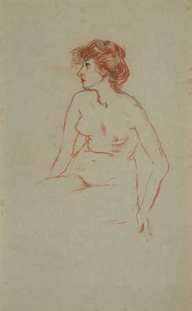 Appraisal: ROBERT HENRI Seated Female Nude Red and black crayon on