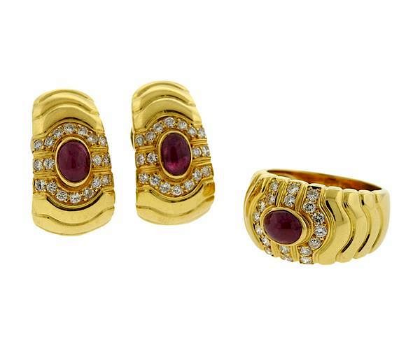 Appraisal: K Gold Diamond Ruby Earrings Ring Set METAL K Gold