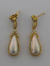 Appraisal: A pair of carat yellow gold diamond and cultured pearl