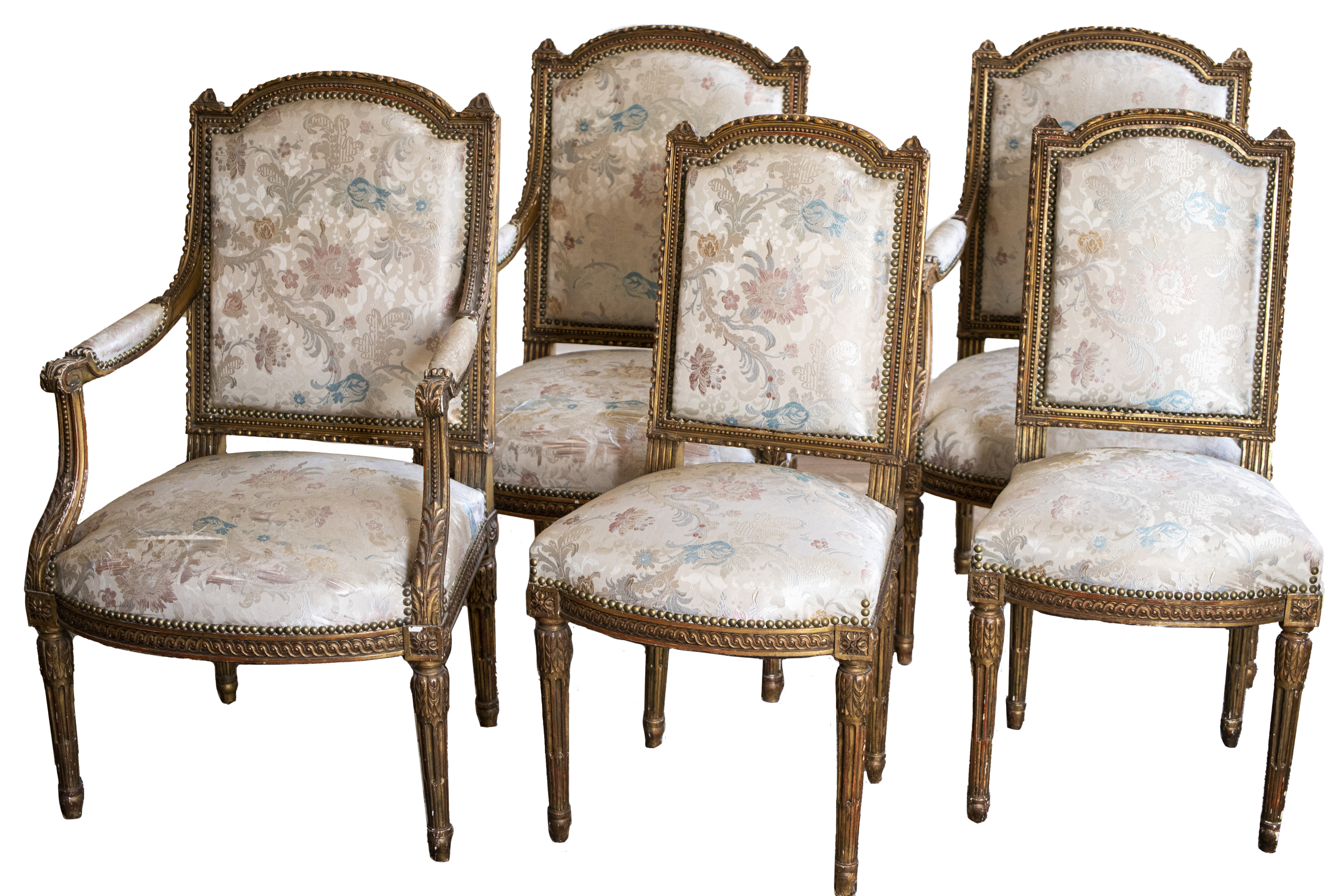 Appraisal: LOUIS XVI STYLE GILTWOOD SALON CHAIRS French Louis XVI style