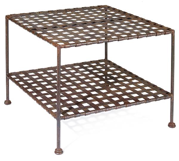 Appraisal: A Contemporary patinated metal side table height in width in