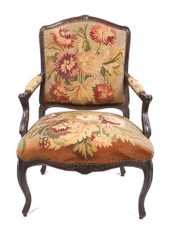 Appraisal: Sale Lot A Louis XV Tapestry Upholstered Fauteuil the arched