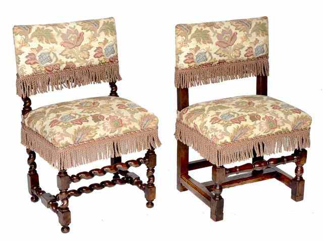 Appraisal: TWO SIMILAR TH CENTURY STYLE WALNUT FRAME SIDE CHAIRS the