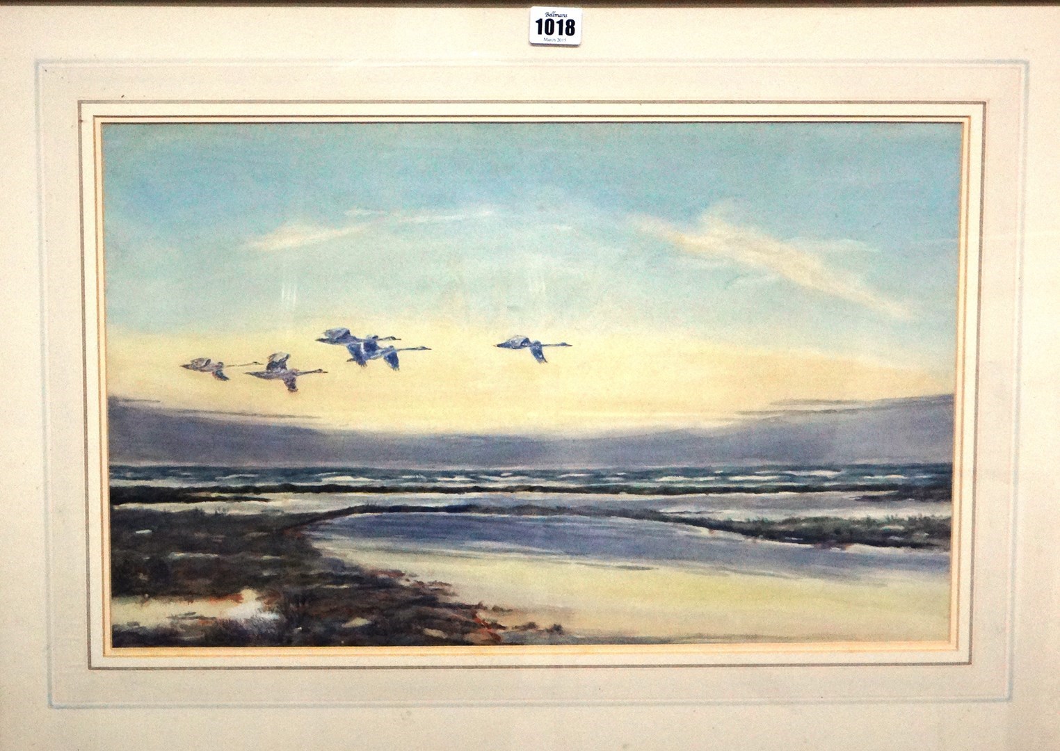 Appraisal: Circle of Sir Peter Scott Geese in Flight watercolour cm