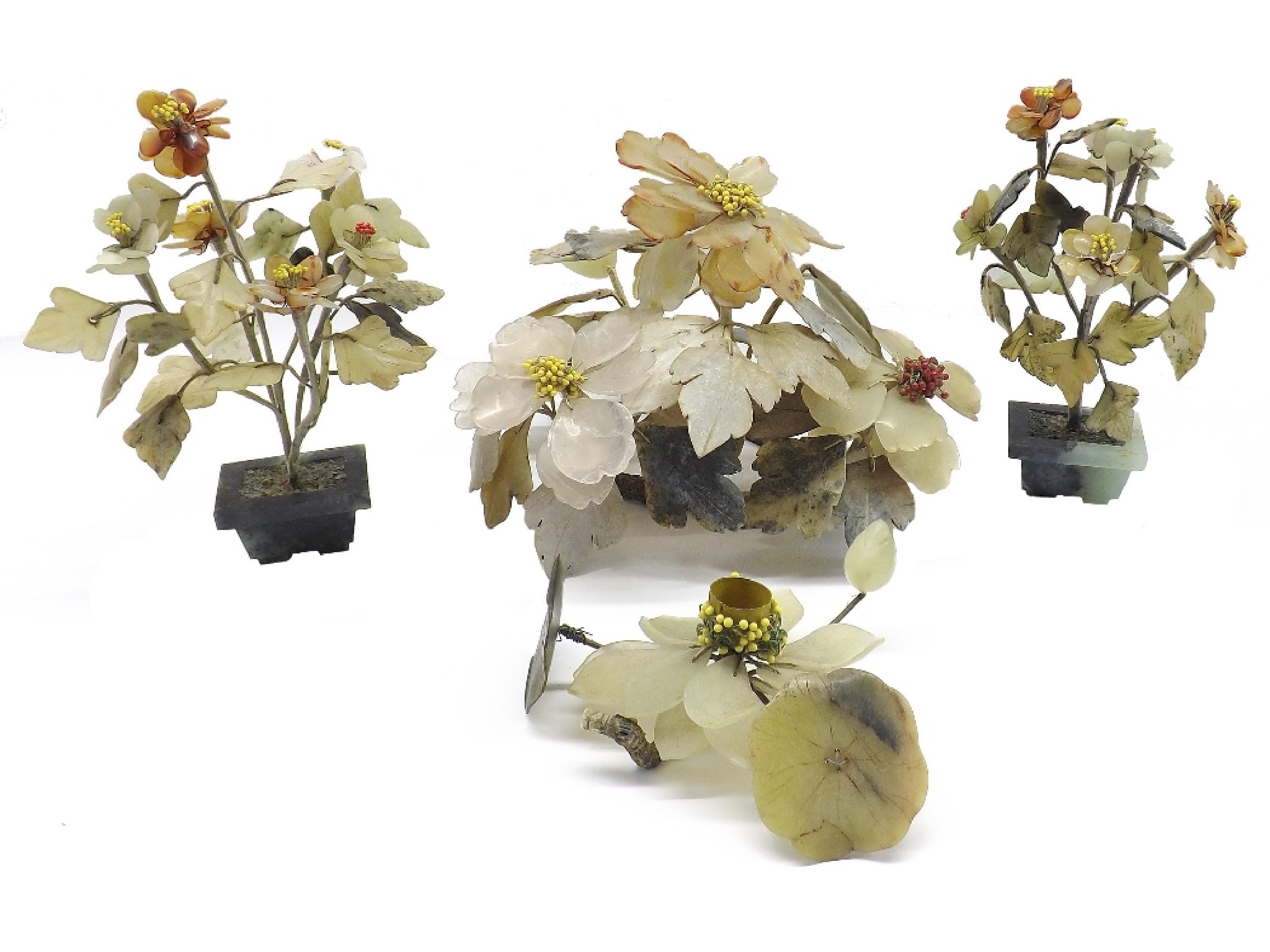 Appraisal: Four various floral arrangements with hardstone flowers leaves and berries