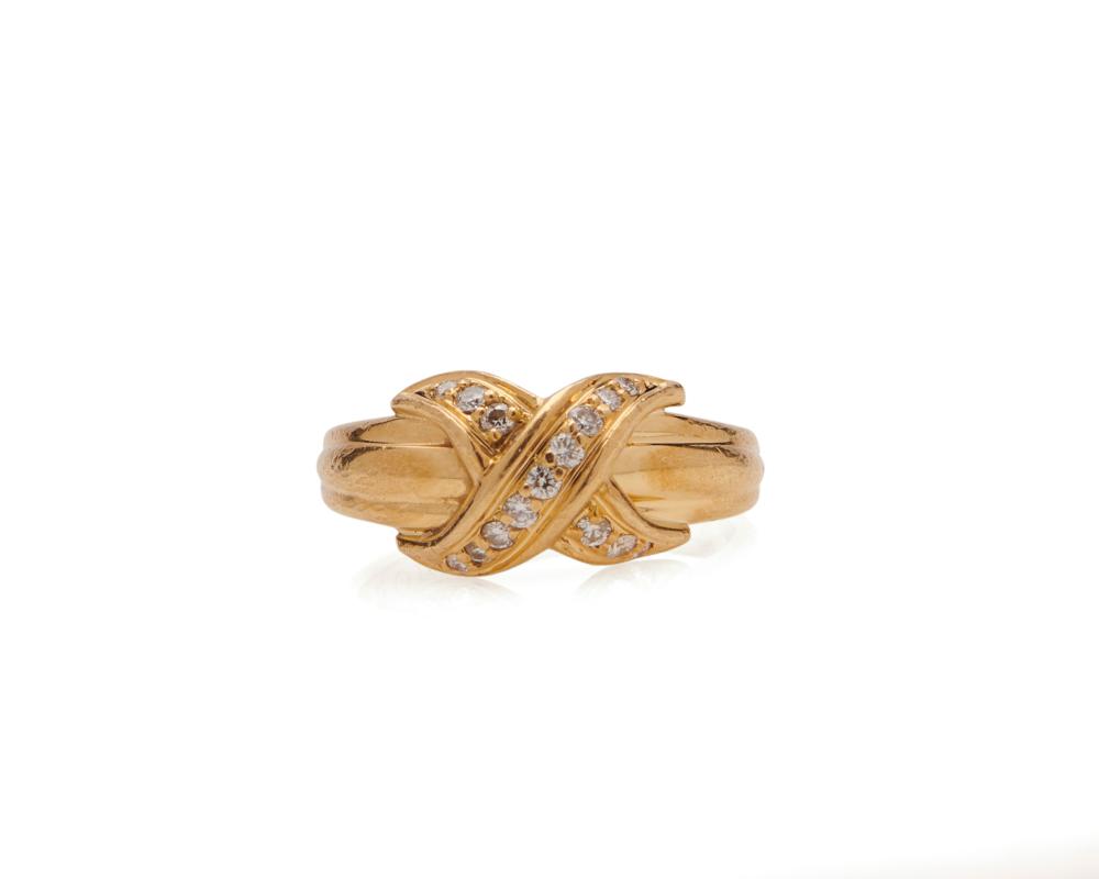 Appraisal: TIFFANY CO K Gold and Diamond Ring centering a 'X'