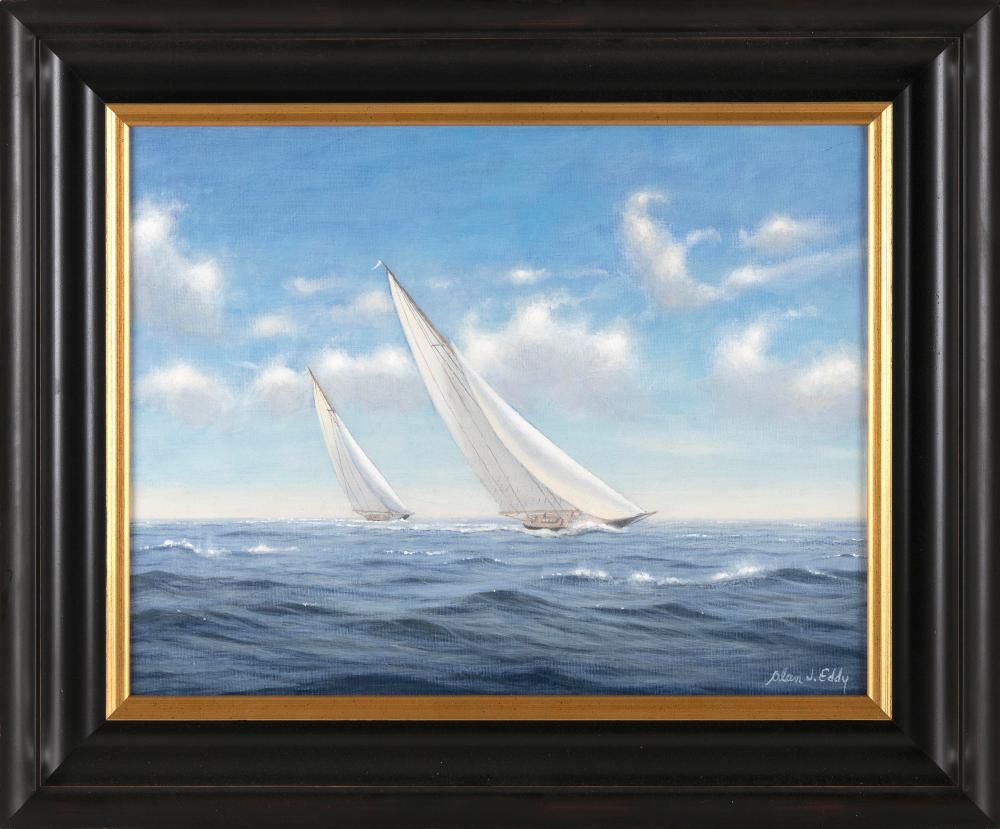 Appraisal: ALAN J EDDY MASSACHUSETTS B RACING BOATS OIL ON CANVAS