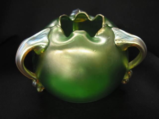 Appraisal: Loetz Austrian Art Glass Vase iridescent green with three Nouveau