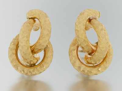 Appraisal: A Pair of Italian Textured Gold Loop Earrings k textured