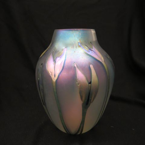 Appraisal: Charles Lotton Art Glass Vase irridescent tulip design tall signed