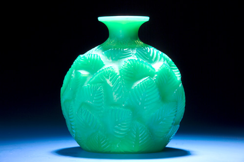 Appraisal: R LALIQUE Vase Ormeaux cased jade green ca Engraved R