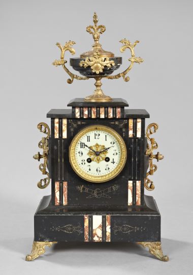 Appraisal: French Rose Brescia Marble and Black Slate Mantel Clock fourth