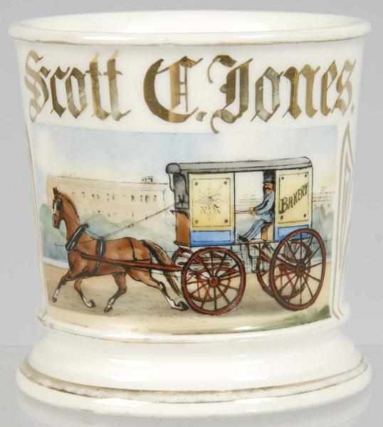 Appraisal: Horse-Drawn Bakery Wagon Shaving Mug Description Beautiful image of horse-drawn