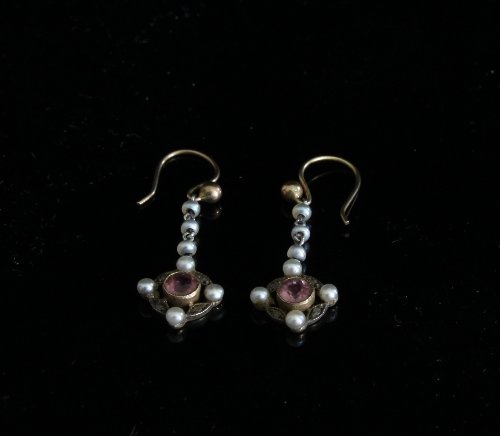 Appraisal: A pair of Edwardian drop earrings each with a row