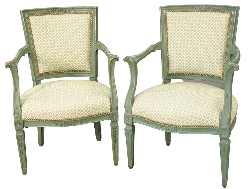 Appraisal: Set of Four Continental Style Armchairs in green paint height