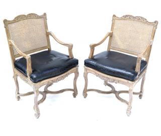 Appraisal: Pair Of French Provincial Armchairs Pair of pickled French armchairs