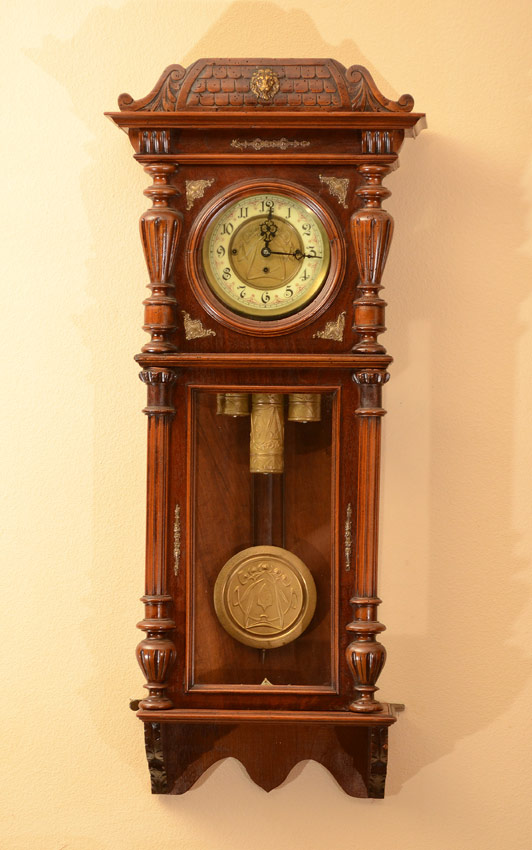 Appraisal: GUSTAV BECKER TRIPLE WEIGHT REGULATOR WALL CLOCK Removable carved crest