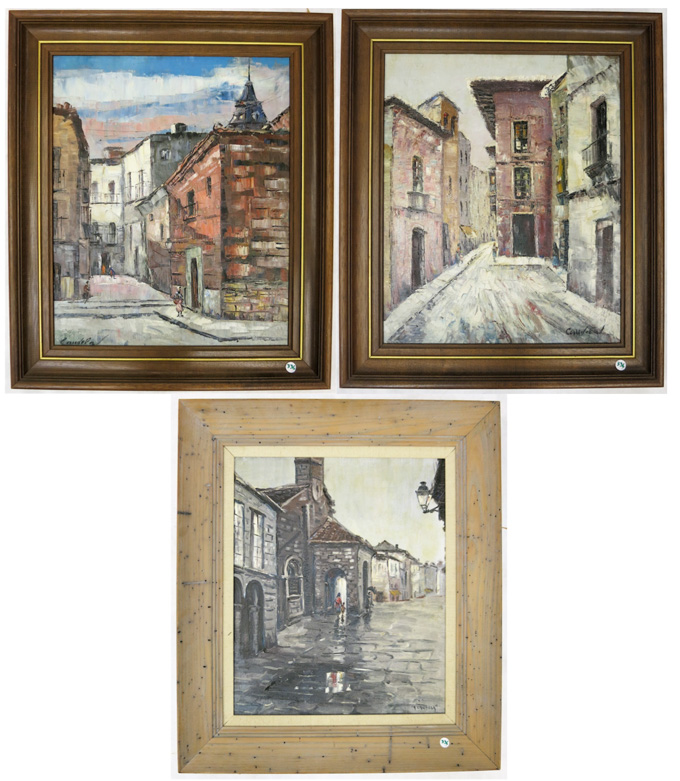 Appraisal: CANDELA THREE OILS ON BOARD th century Street scenes Images