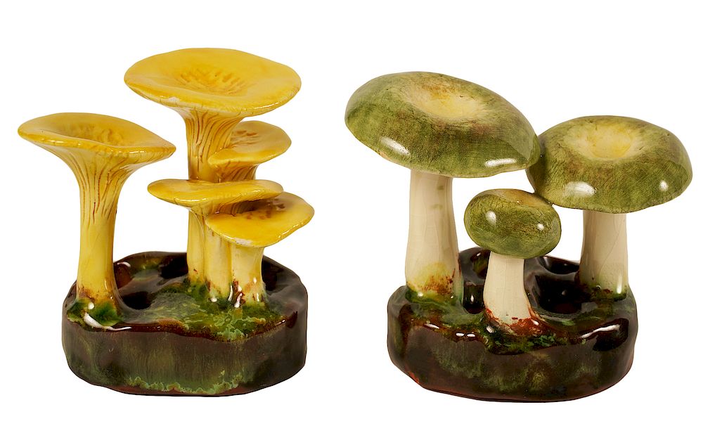 Appraisal: Two Lorenzen Pottery Mushrooms High Ernst Alma Lorenzen mushrooms one