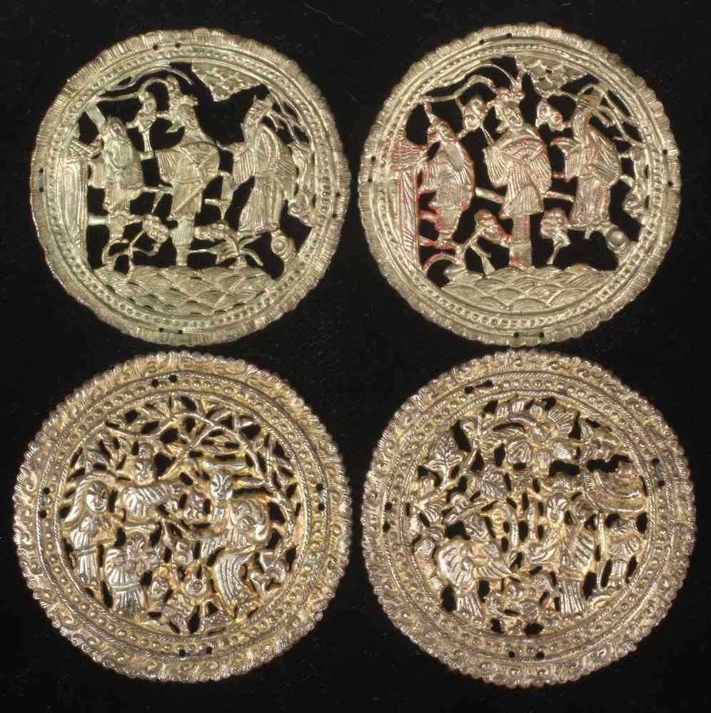 Appraisal: FOUR CHINESE BRASS OPENWORK ORNAMENTS-QING DYNASTY- Stamped repousse ornaments-two pairs