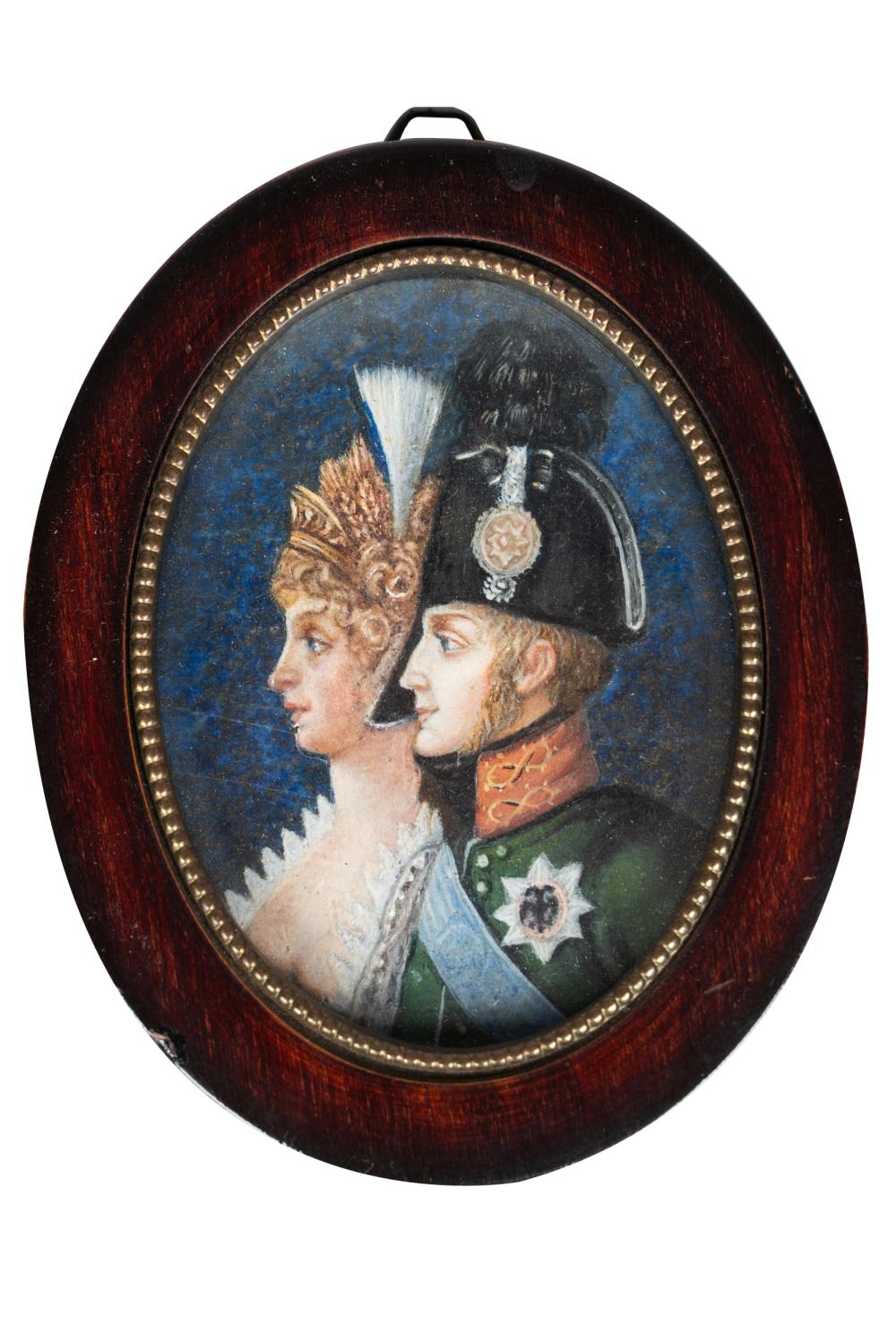 Appraisal: FRENCH PORTRAIT MINIATUREpainted on lapis unsigned within a gilt metal-mounted