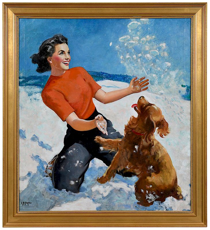 Appraisal: Ellen Segner American d Woman with Golden Retriever in the