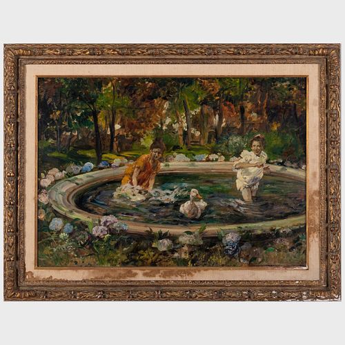 Appraisal: ATTRIBUTED TO GUSZTAV MAGYAR-MANNHEIMER - BATHERS IN A FOUNTAINOil on