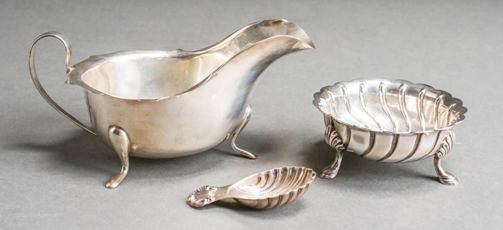 Appraisal: ENGLISH SILVER GRAVY BOAT A FOOTED CONDIMENT BOWL A CONDIMENT