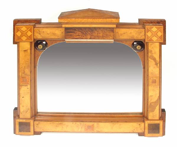 Appraisal: A Biedermeier marquetry in walnut wall mirror height in width