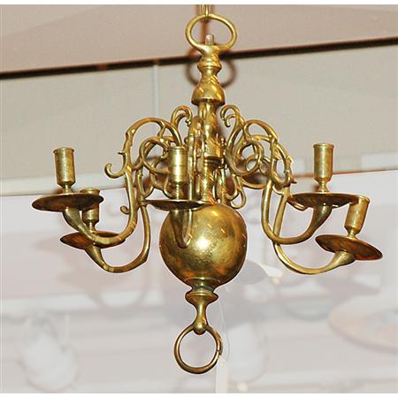 Appraisal: Dutch Baroque Style Brass Six-Light Chandelier Estimate -