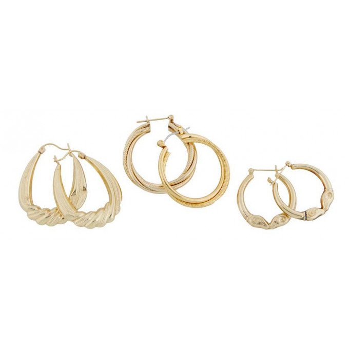 Appraisal: Three Pair of K Yellow Gold Hoop Pierced Earrings Wt