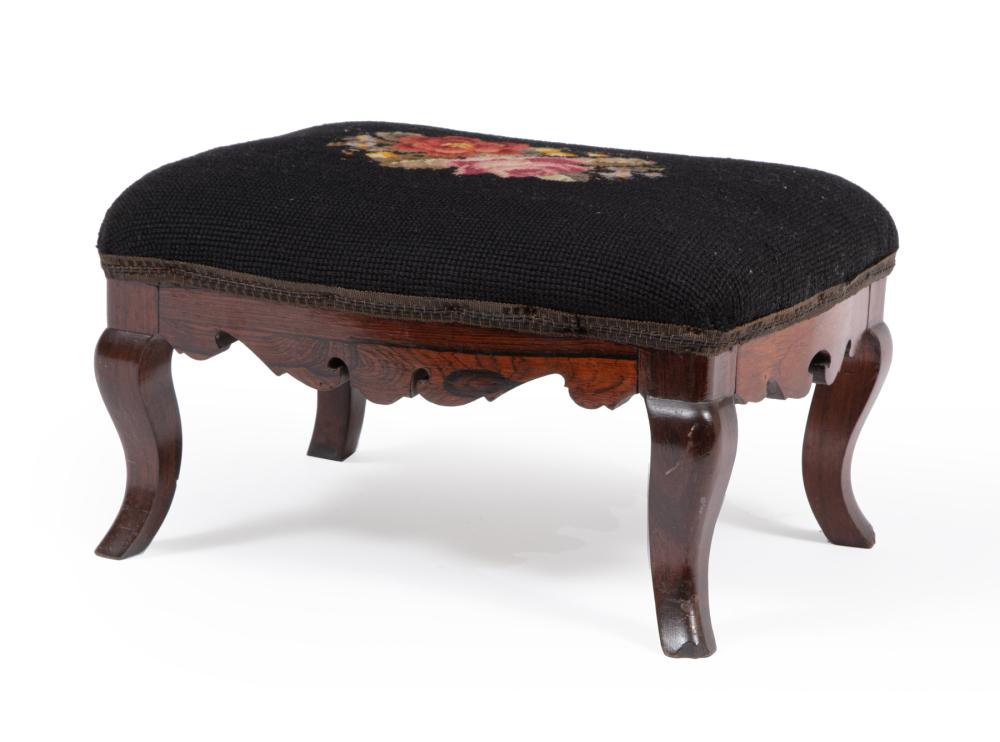 Appraisal: AMERICAN ROCOCO CARVED ROSEWOOD FOOTSTOOLAmerican Rococo Carved Rosewood French Footstool