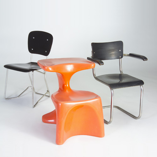 Appraisal: LUIGI COLANI MART STAM ARMIN WIRTH Three chairs red Sitzgerst