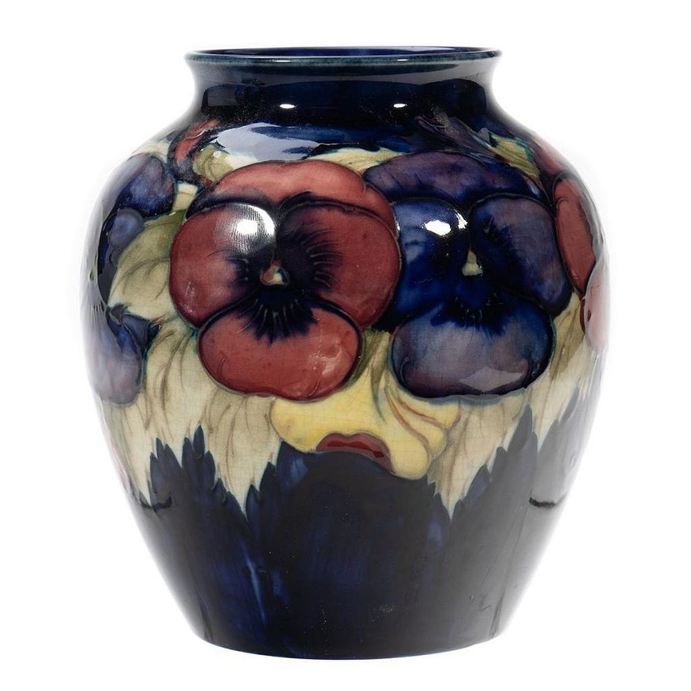 Appraisal: Moorcroft Pottery Vase Decorated with Pansy Pattern on Cobalt ground