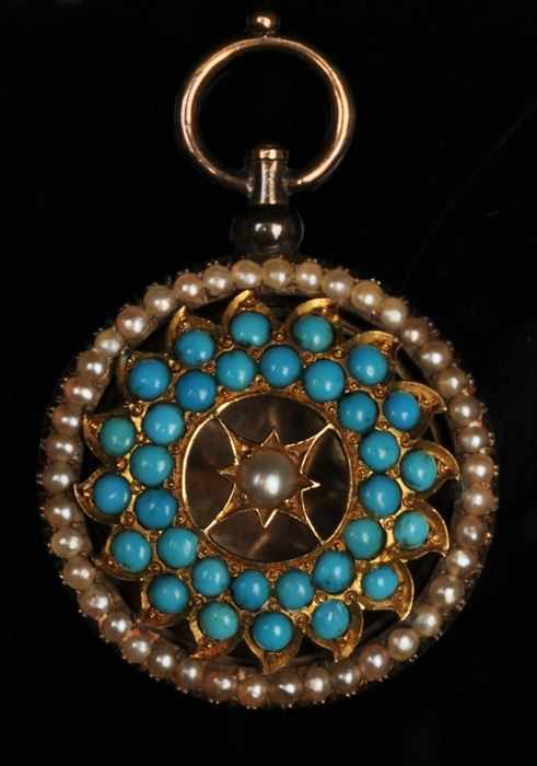 Appraisal: TURQUOISE AND PEARL PENDANT Unmarked in diam