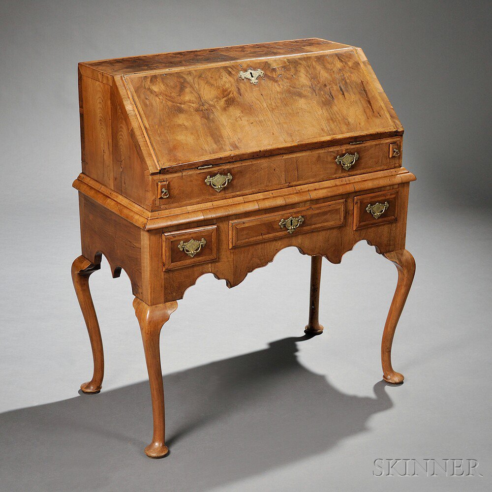 Appraisal: Queen Anne Walnut-veneered Slant-lid Desk England early th century the