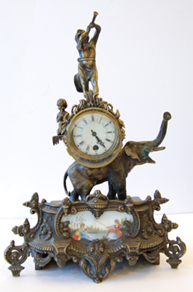 Appraisal: PORCELAIN INSET FIGURAL ELEPHANT CLOCK