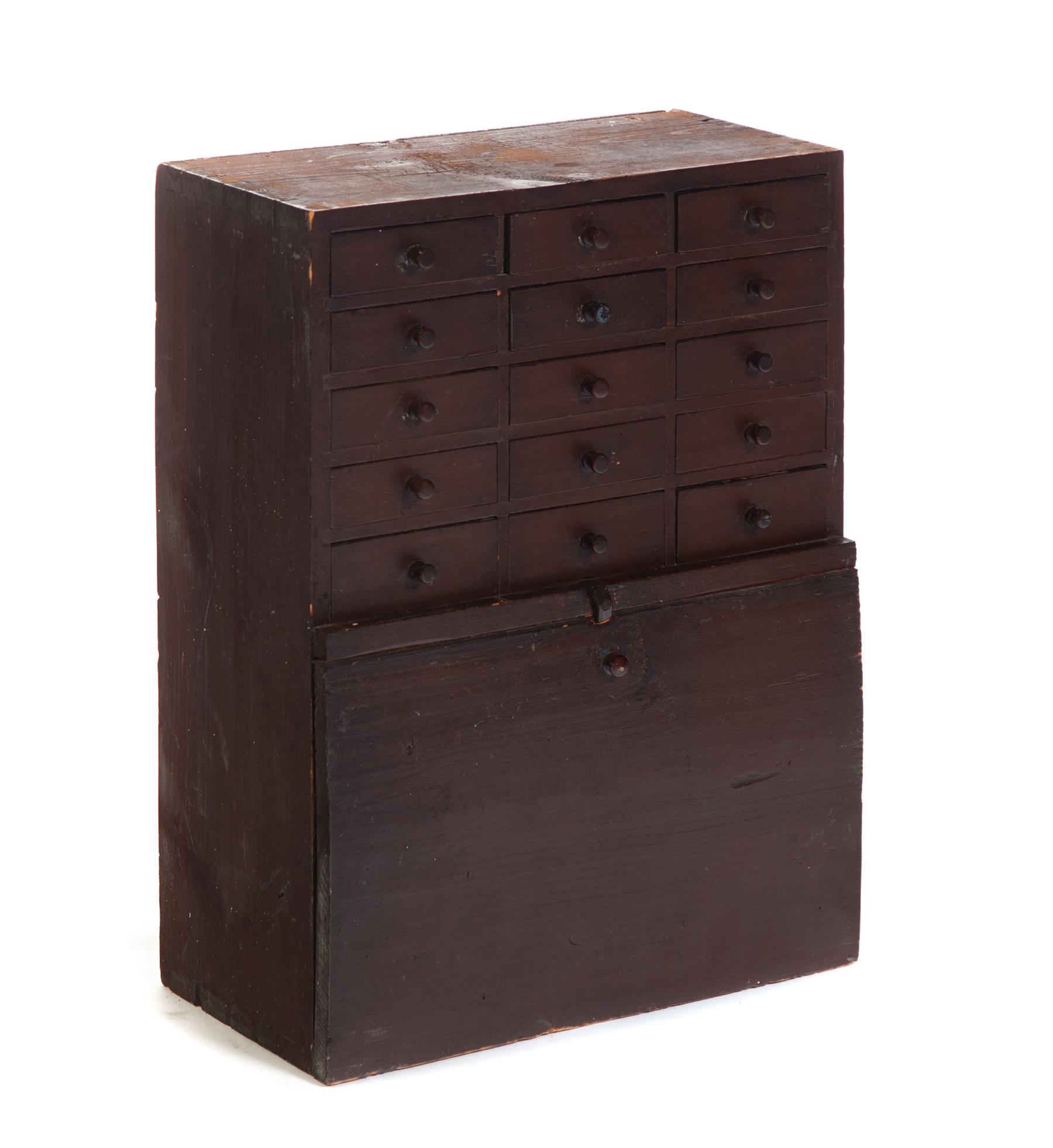 Appraisal: FIFTEEN-DRAWER APOTHECARY CHEST WITH DROP FRONT WRITING SURFACE American mid