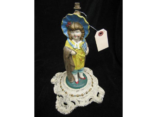 Appraisal: Figural Iron Lamp Base girl in bonnet