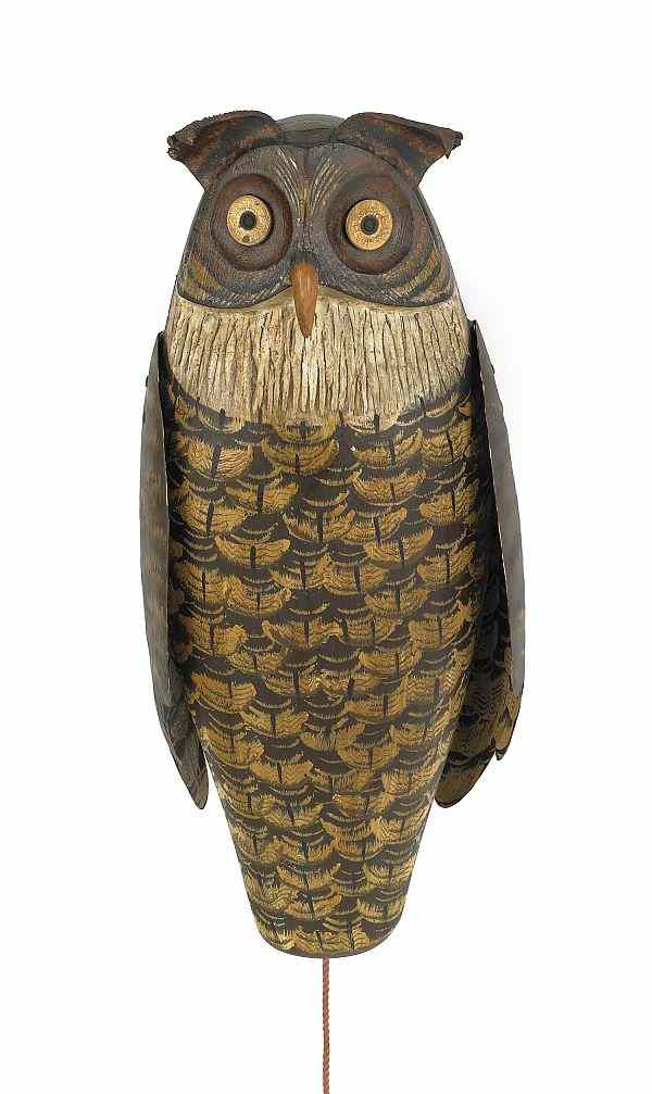 Appraisal: Contemporary carved and painted owl decoy by Russ Allen with