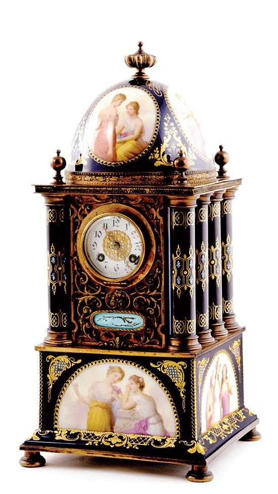 Appraisal: Viennese painted porcelain and metalwork mantel clock late th century