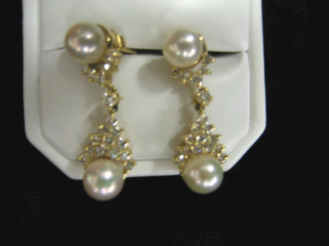 Appraisal: Diamond Pearl Earrings pierced style fancy dangles k yellow gold