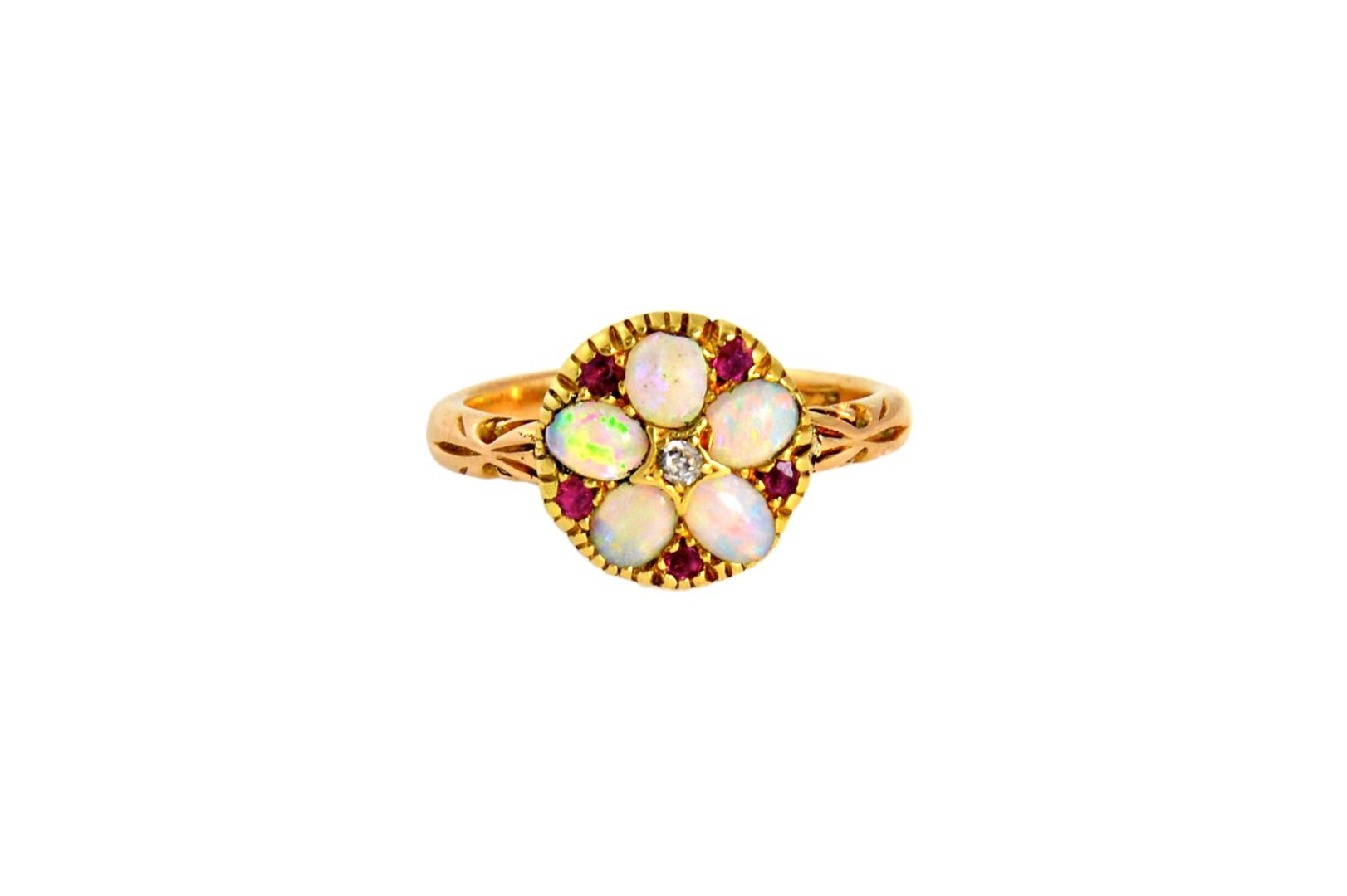 Appraisal: A late Victorian gold opal ruby and diamond cluster ring